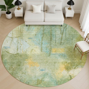 HomeRoots 8' X 10' Sage and Teal Abstract Area Rug - Durable, Washable, UV-Protected for Busy Homes & Outdoors 715355