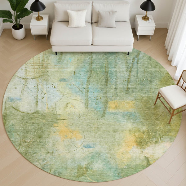 HomeRoots 8' X 10' Sage and Teal Abstract Area Rug - Durable, Washable, UV-Protected for Busy Homes & Outdoors 715355