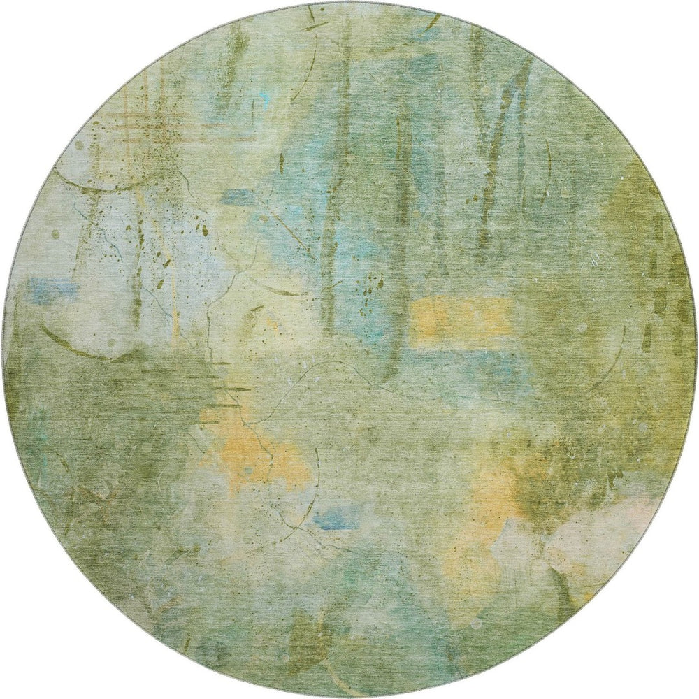 HomeRoots 8' X 10' Sage and Teal Abstract Area Rug - Durable, Washable, UV-Protected for Busy Homes & Outdoors 715355