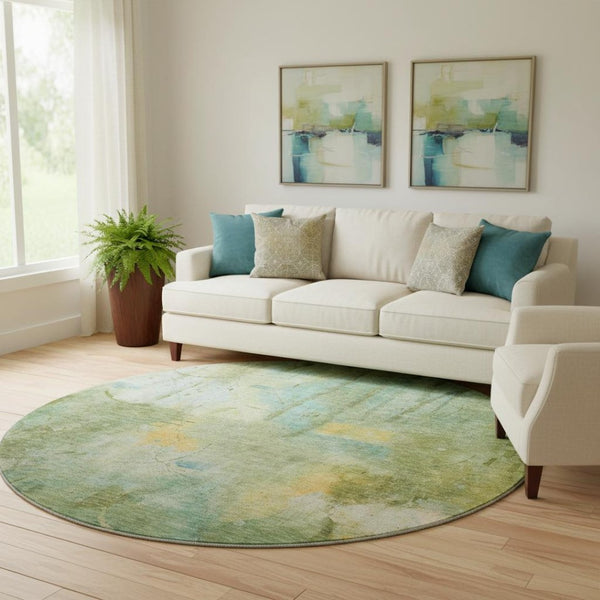 HomeRoots 8' X 10' Sage and Teal Abstract Area Rug - Durable, Washable, UV-Protected for Busy Homes & Outdoors 715355