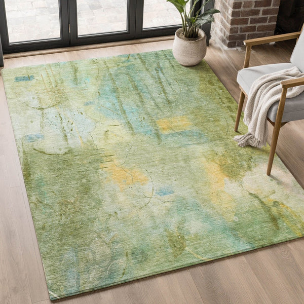 HomeRoots 9' X 12' Sage and Teal Abstract Area Rug - Washable, Stain Resistant, UV Protected for Modern Homes 715356