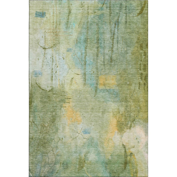 HomeRoots 9' X 12' Sage and Teal Abstract Area Rug - Washable, Stain Resistant, UV Protected for Modern Homes 715356