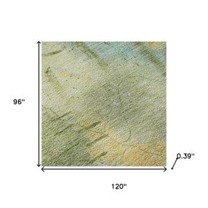 HomeRoots 9' X 12' Sage and Teal Abstract Area Rug - Washable, Stain Resistant, UV Protected for Modern Homes 715356