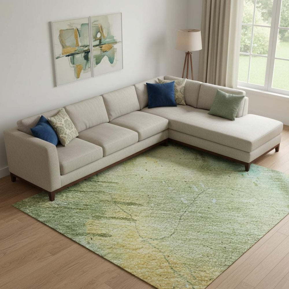 HomeRoots 9' X 12' Sage and Teal Abstract Area Rug - Washable, Stain Resistant, UV Protected for Modern Homes 715356