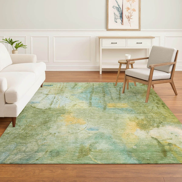 HomeRoots 9' X 12' Sage and Teal Abstract Area Rug - Washable, Stain Resistant, UV Protected for Modern Homes 715356