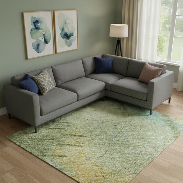 HomeRoots 10' X 14' Sage and Teal Abstract Area Rug – Washable, UV Protected, Family-Friendly Design for Any Room 715357