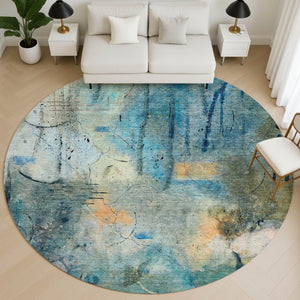HomeRoots 8' X 10' Teal and Green Abstract Area Rug - Washable, UV Protected, Durable for Kids & Pets 715361