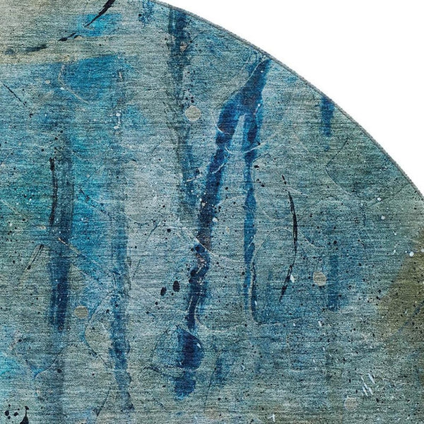 HomeRoots 8' X 10' Teal and Green Abstract Area Rug - Washable, UV Protected, Durable for Kids & Pets 715361