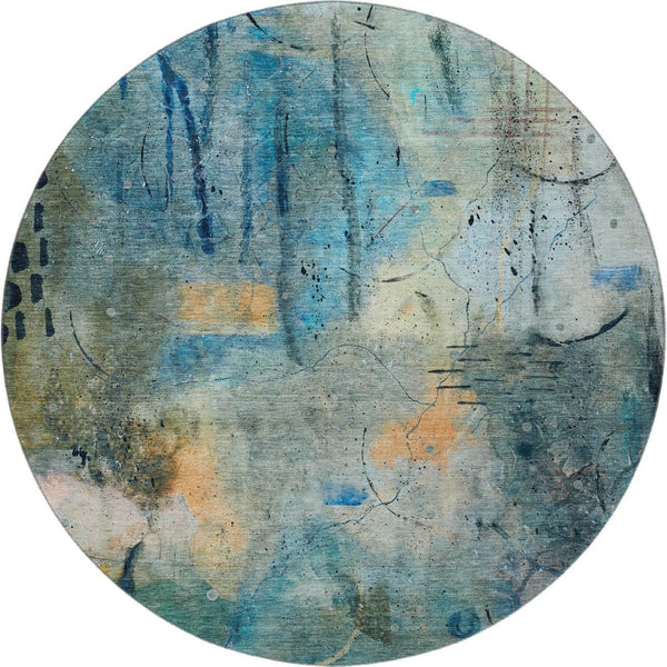 HomeRoots 8' X 10' Teal and Green Abstract Area Rug - Washable, UV Protected, Durable for Kids & Pets 715361