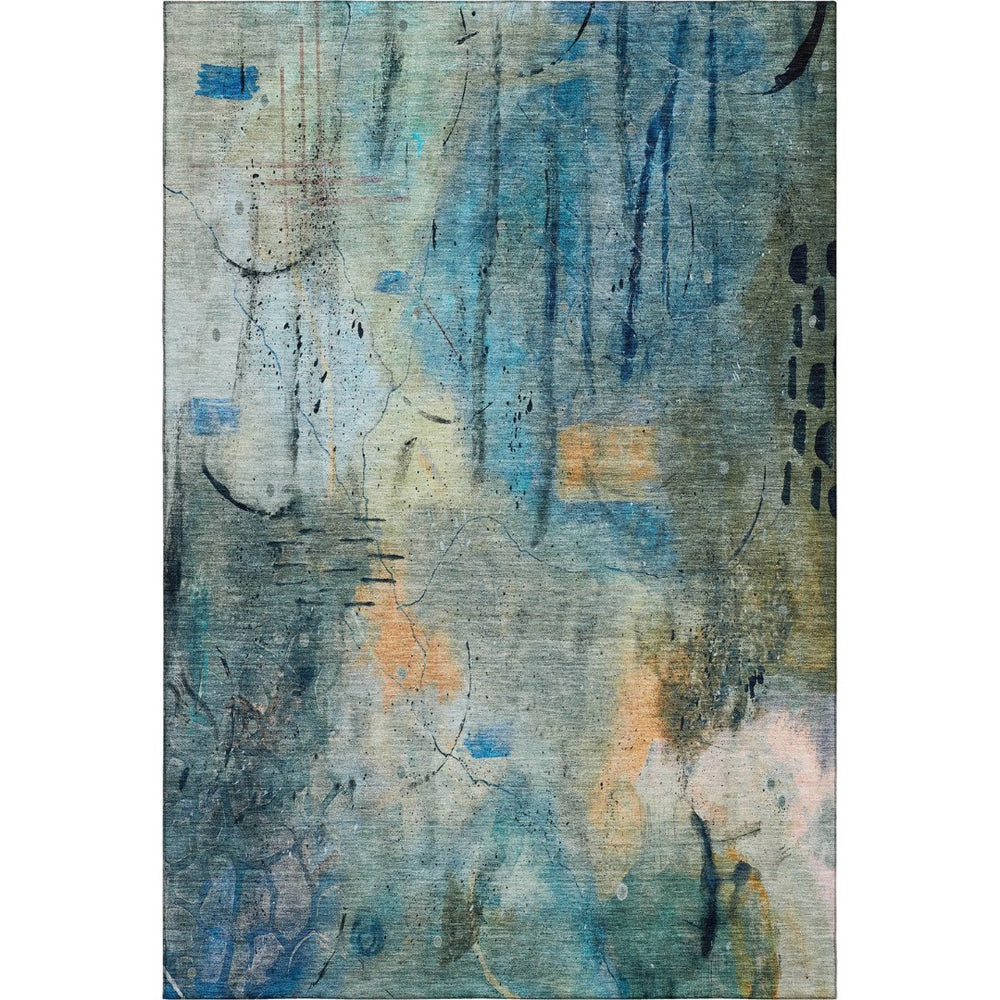 HomeRoots 9' X 12' Teal and Green Abstract Area Rug - Washable, Stain Resistant, UV Protected for Modern Spaces 715362