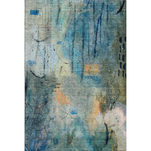 HomeRoots 9' X 12' Teal and Green Abstract Area Rug - Washable, Stain Resistant, UV Protected for Modern Spaces 715362