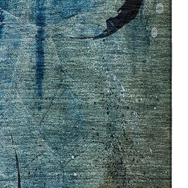 HomeRoots 9' X 12' Teal and Green Abstract Area Rug - Washable, Stain Resistant, UV Protected for Modern Spaces 715362