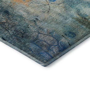 HomeRoots 9' X 12' Teal and Green Abstract Area Rug - Washable, Stain Resistant, UV Protected for Modern Spaces 715362