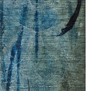 HomeRoots 9' X 12' Teal and Green Abstract Area Rug - Washable, Stain Resistant, UV Protected for Modern Spaces 715362
