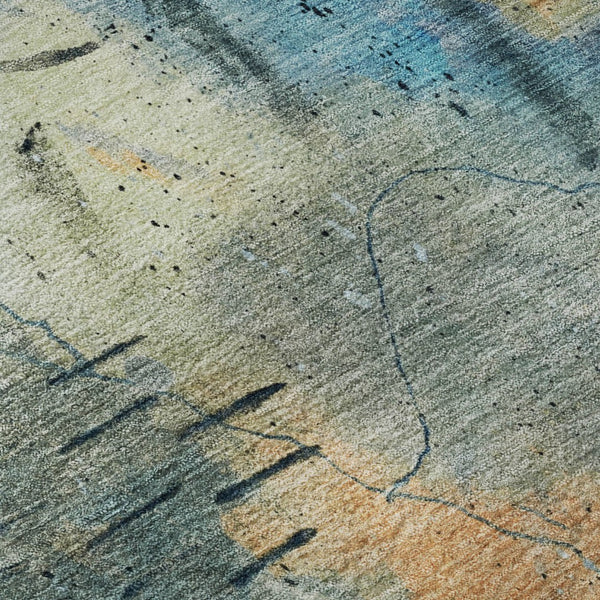 HomeRoots 9' X 12' Teal and Green Abstract Area Rug - Washable, Stain Resistant, UV Protected for Modern Spaces 715362