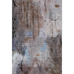 HomeRoots 8' Taupe and Gray Abstract Round Rug - Washable, UV-Protected, Non-Slip, Durable for High-Traffic Areas 715366