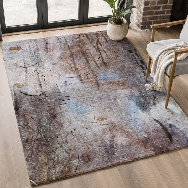 HomeRoots 9' X 12' Taupe and Gray Abstract Area Rug - Washable, UV Protected, Non-Slip, Modern Design for Home 715368