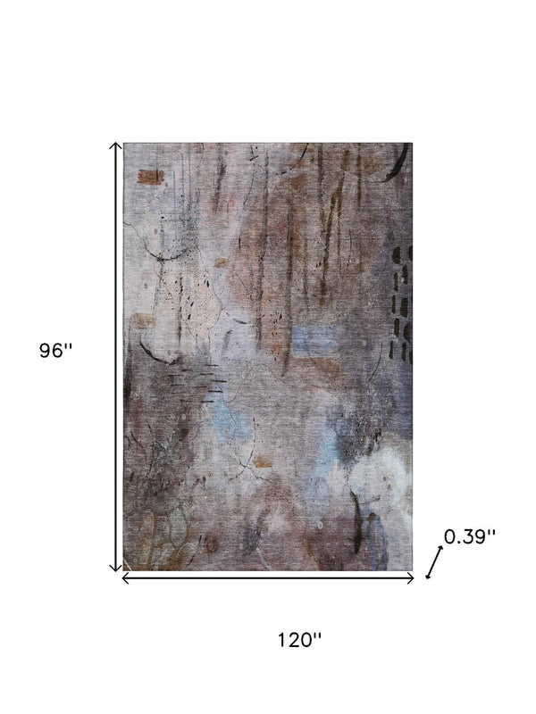 HomeRoots 9' X 12' Taupe and Gray Abstract Area Rug - Washable, UV Protected, Non-Slip, Modern Design for Home 715368