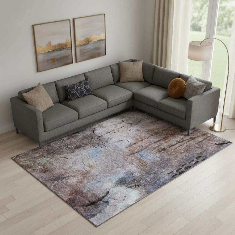 HomeRoots 9' X 12' Taupe and Gray Abstract Area Rug - Washable, UV Protected, Non-Slip, Modern Design for Home 715368
