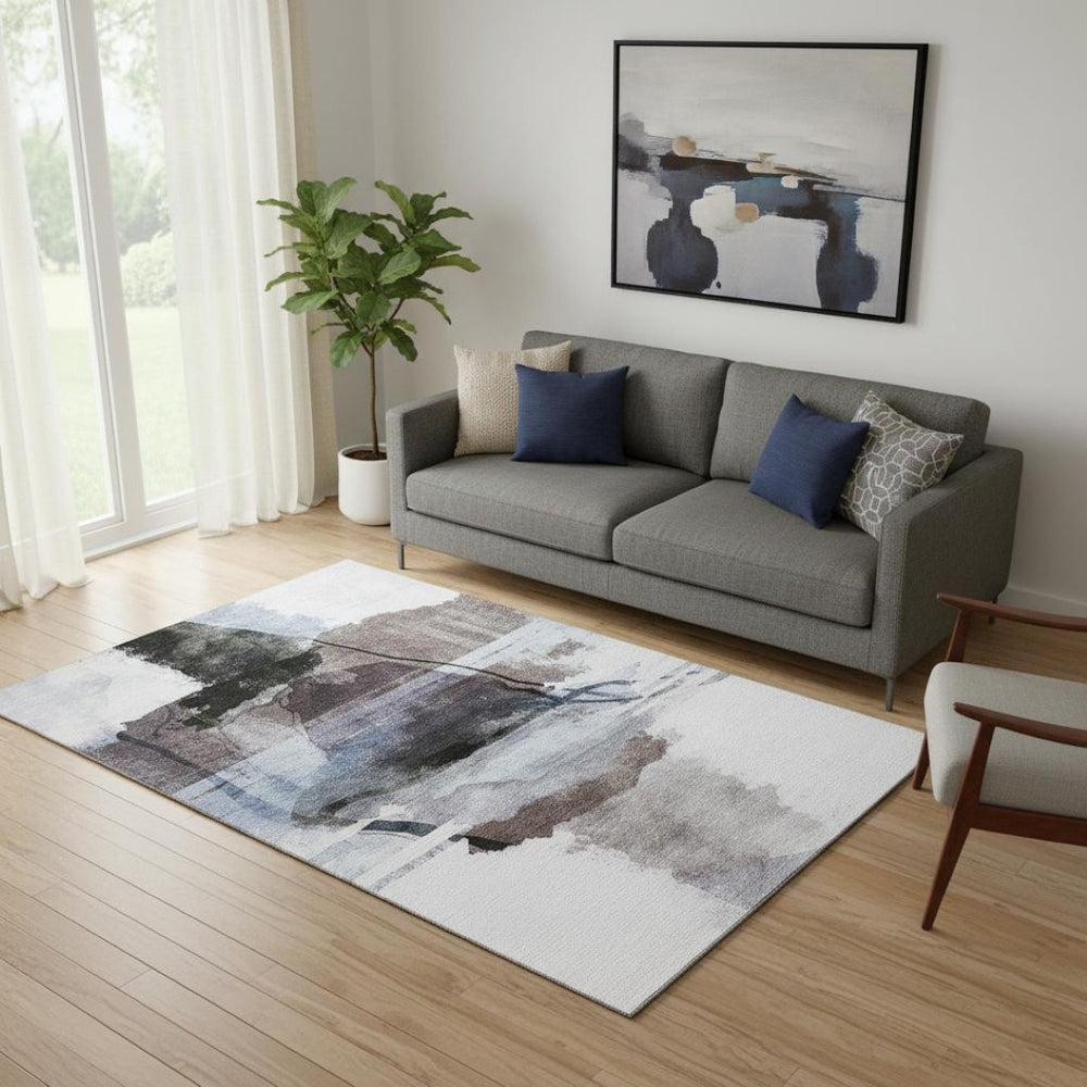 HomeRoots 8' Brown And Ivory Abstract Round Rug - Washable, UV Protected, Stain Resistant, Family-Friendly Design! 715372