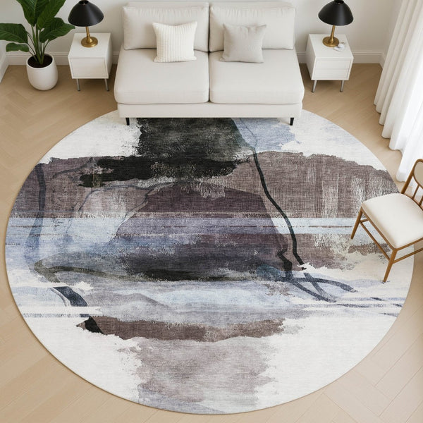 HomeRoots 8' X 10' Modern Brown and Ivory Abstract Washable Area Rug with UV Protection for Active Homes 715373