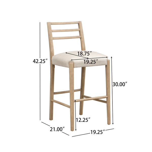 English Elm Christopher Knight Home® - BAR STOOL ladder-back farmhouse set of 2 with upholstered rubberwood seats, tapered legs, timeless charm Beige N771P339875A