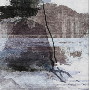 HomeRoots 9' X 12' Modern Brown & Ivory Abstract Area Rug - Washable, UV Protected, Stain Resistant for Homes 715374