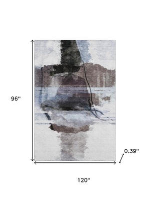 HomeRoots 9' X 12' Modern Brown & Ivory Abstract Area Rug - Washable, UV Protected, Stain Resistant for Homes 715374