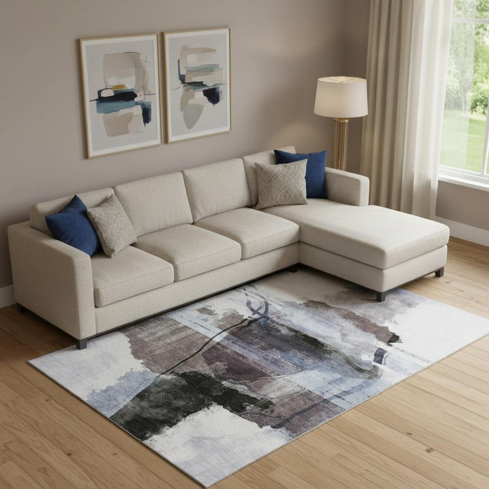 HomeRoots 9' X 12' Modern Brown & Ivory Abstract Area Rug - Washable, UV Protected, Stain Resistant for Homes 715374