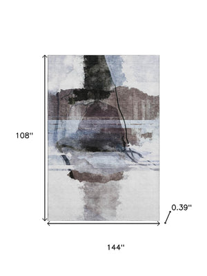 HomeRoots 10' X 14' Brown & Ivory Abstract Washable Area Rug – Stylish, Durable, UV-Protected for High-Traffic Homes 715375
