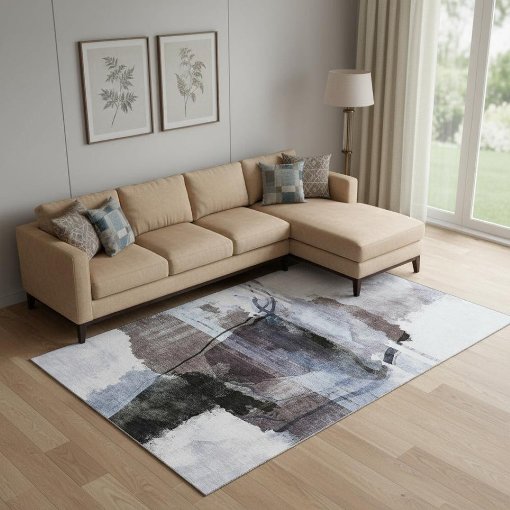 HomeRoots 10' X 14' Brown & Ivory Abstract Washable Area Rug – Stylish, Durable, UV-Protected for High-Traffic Homes 715375