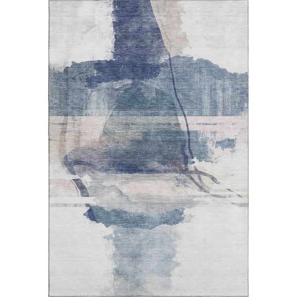 HomeRoots 5' X 8' Blue and Ivory Abstract Area Rug - Machine Washable, UV Protected, Stain Resistant, Durable! 715377