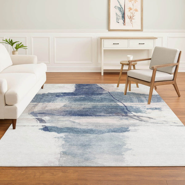 HomeRoots 5' X 8' Blue and Ivory Abstract Area Rug - Machine Washable, UV Protected, Stain Resistant, Durable! 715377