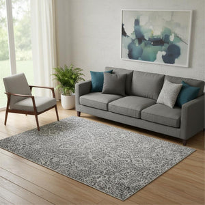 HomeRoots 8' Blue and Ivory Abstract Washable Round Rug – Durable, UV-Protected, Modern Decor for Any Home 715378