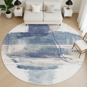 HomeRoots 8' X 10' Blue & Ivory Abstract Washable Area Rug - UV Protected, Stain Resistant & Non-Slip Backing 715379