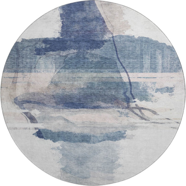 HomeRoots 8' X 10' Blue & Ivory Abstract Washable Area Rug - UV Protected, Stain Resistant & Non-Slip Backing 715379