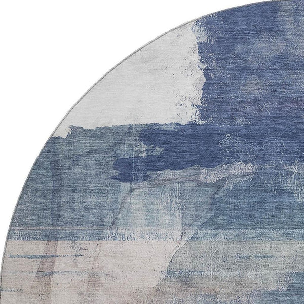 HomeRoots 8' X 10' Blue & Ivory Abstract Washable Area Rug - UV Protected, Stain Resistant & Non-Slip Backing 715379