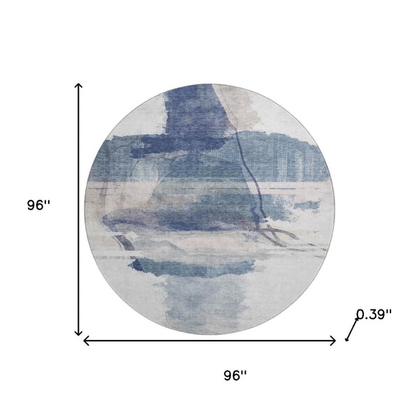HomeRoots 8' X 10' Blue & Ivory Abstract Washable Area Rug - UV Protected, Stain Resistant & Non-Slip Backing 715379