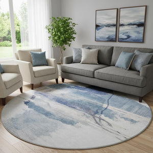 HomeRoots 8' X 10' Blue & Ivory Abstract Washable Area Rug - UV Protected, Stain Resistant & Non-Slip Backing 715379