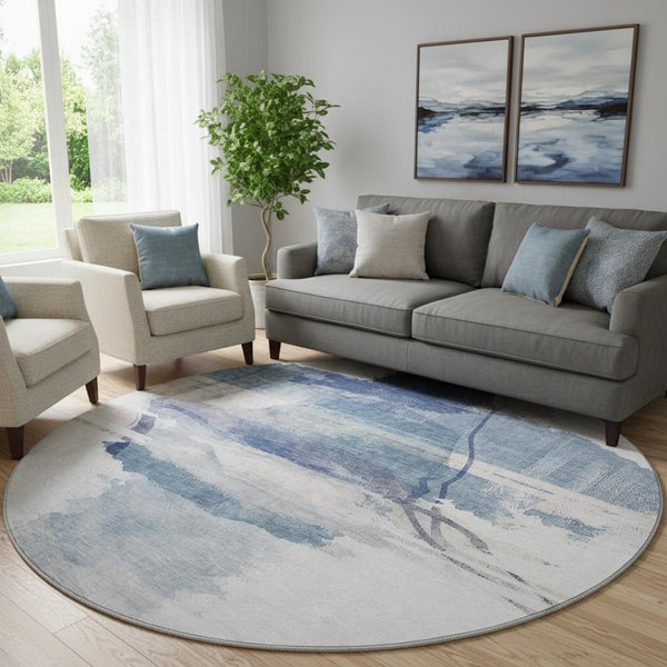 HomeRoots 8' X 10' Blue & Ivory Abstract Washable Area Rug - UV Protected, Stain Resistant & Non-Slip Backing 715379