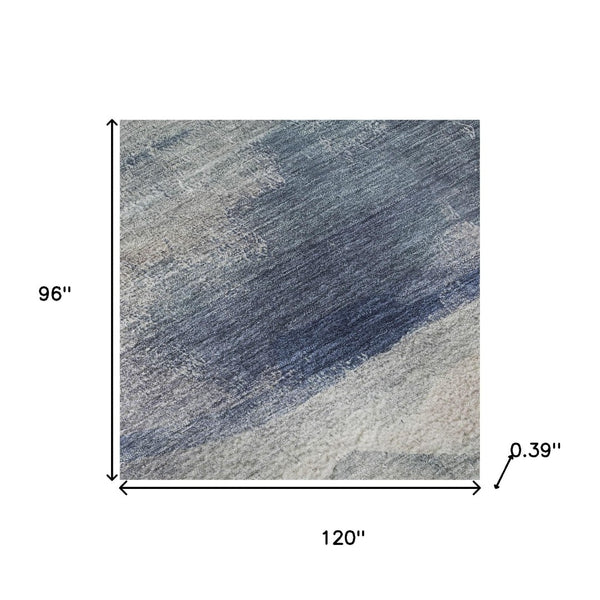 HomeRoots 9' X 12' Blue & Ivory Abstract Area Rug - Washable, UV-Protected, Durable, Non-Slip Design for Homes 715380