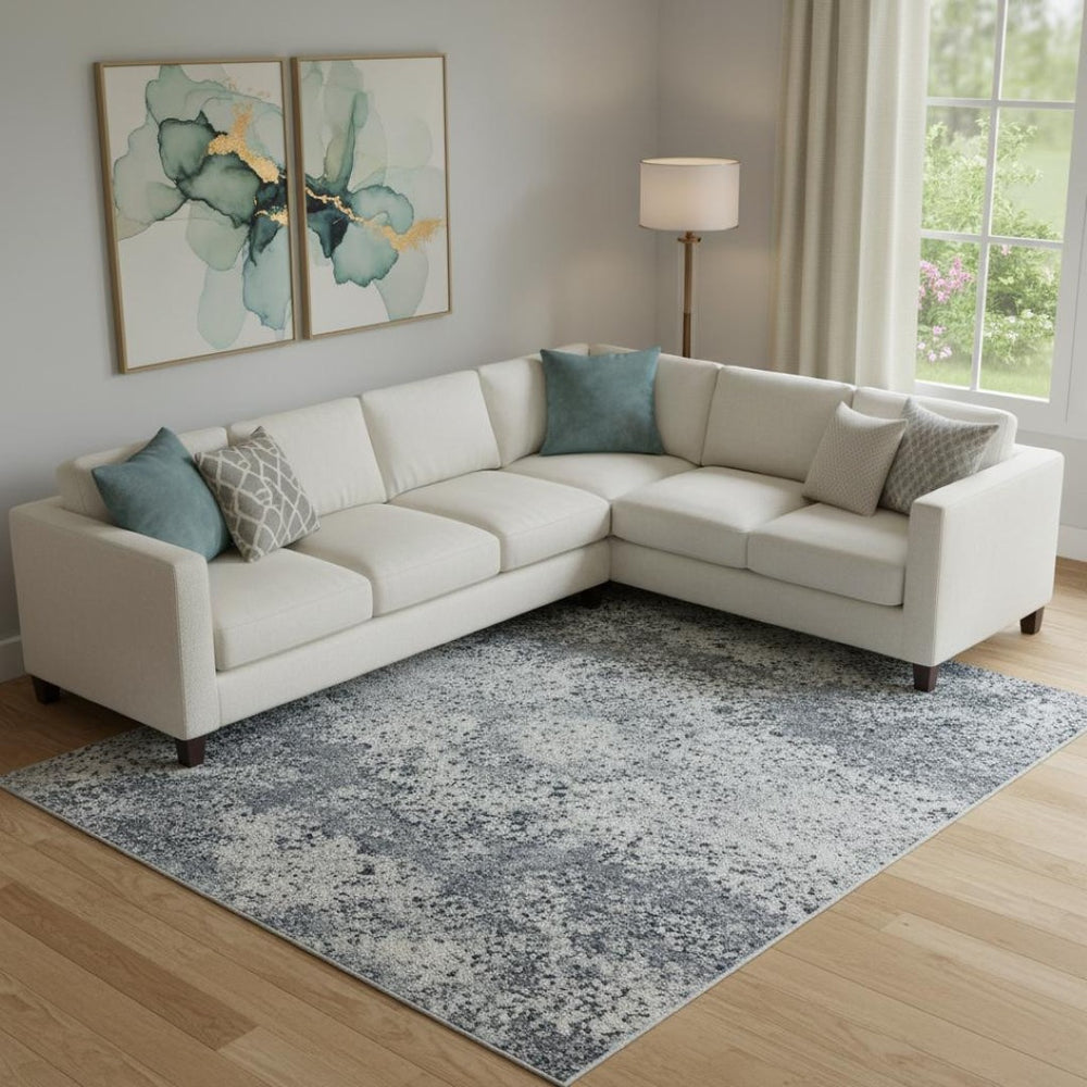 HomeRoots 9' X 12' Blue & Ivory Abstract Area Rug - Washable, UV-Protected, Durable, Non-Slip Design for Homes 715380