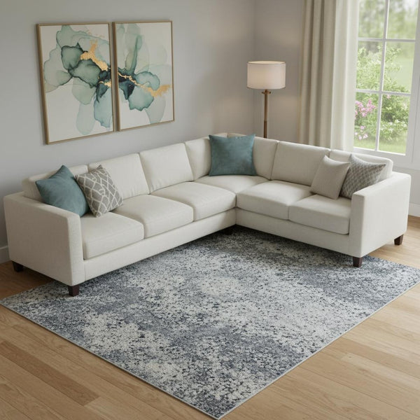 HomeRoots 9' X 12' Blue & Ivory Abstract Area Rug - Washable, UV-Protected, Durable, Non-Slip Design for Homes 715380