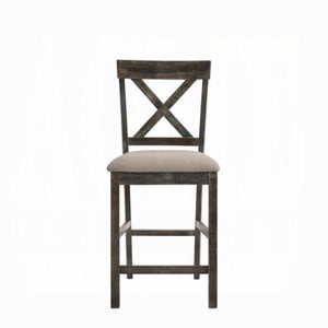 English Elm Set Of 2 Stylish Counter Height Chairs With Tan Linen Seats And Weathered Gray Wood Frame Design B016P314616-GIGA