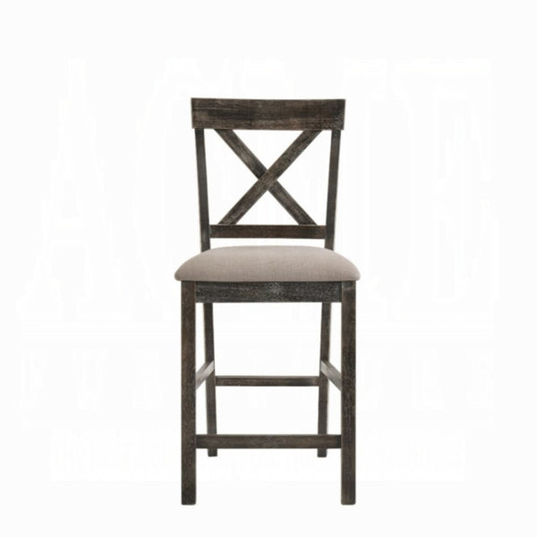 English Elm Set Of 2 Stylish Counter Height Chairs With Tan Linen Seats And Weathered Gray Wood Frame Design B016P314616-GIGA