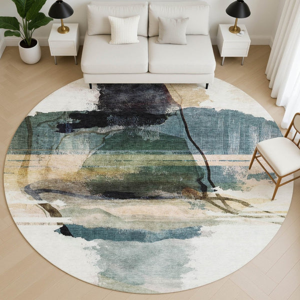 HomeRoots 8' X 10' Washable Green & Ivory Abstract Area Rug with UV Protection – Durable, Stylish, and Versatile! 715385