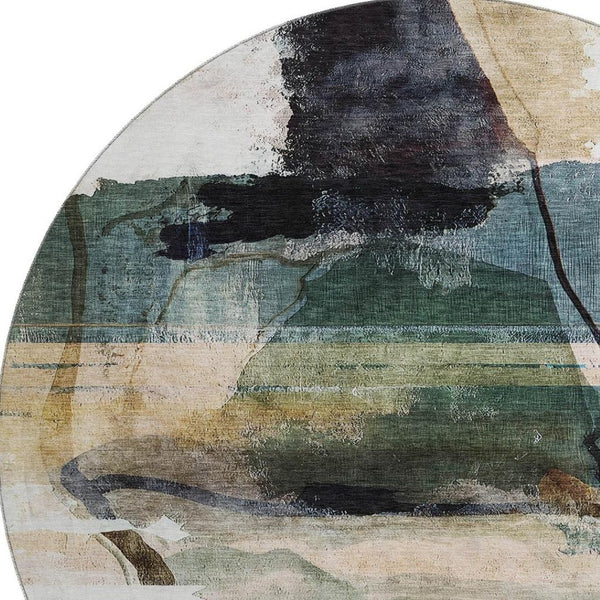 HomeRoots 8' X 10' Washable Green & Ivory Abstract Area Rug with UV Protection – Durable, Stylish, and Versatile! 715385