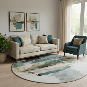 HomeRoots 8' X 10' Washable Green & Ivory Abstract Area Rug with UV Protection – Durable, Stylish, and Versatile! 715385