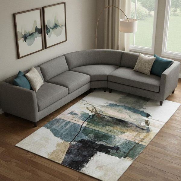 HomeRoots 9' X 12' Green and Ivory Abstract Washable Area Rug with UV Protection, Non-Slip Backing & Stain Resistance 715386