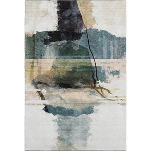 HomeRoots 10' X 14' Green And Ivory Abstract Area Rug - Machine Washable, UV Protected & Pet Friendly! 715387